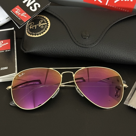 LIKE NEW Ray-Ban Aviator RB3025 Purple Mirror Ray ban Sunglasses - Picture 3 of 15